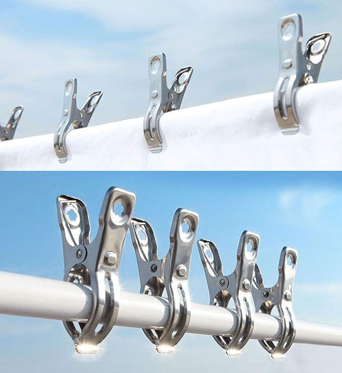 Clothes Pins 32 Pcs Metal Beach Chair Towel Clips,Heavy Duty Stainless Steel Clothespin, Row Cover Clips,Garden Clips,Greenhouse Clamps