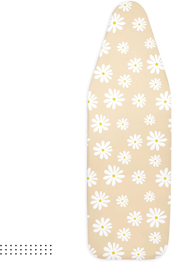 Encasa XO Ironing Board Cover and Pad 42"x14" - Thick 3mm Felt Padding, Drawstring Tightening & Lock, Easy Fit, Scorch & Stain Resistant, Fits Medium Ironing Board - Daisy Beige
