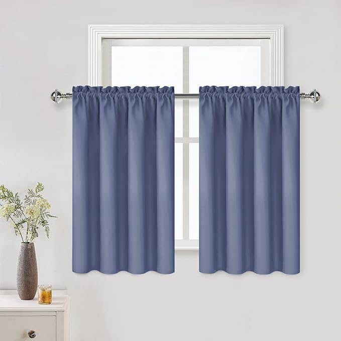DWCN Blackout Curtains – Thermal Insulated, Energy Saving & Noise Reducing Bedroom and Living Room Curtains, Dusty Blue, W 42x L 36 Inch, Set of 2 Rod Pocket Curtain Panels