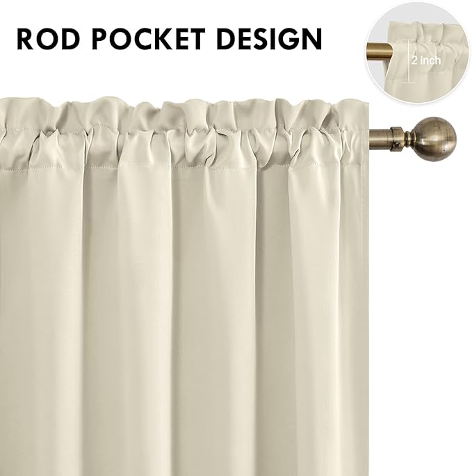 DWCN Blackout Curtains for Living Room Thermal Insulated, Energy Saving & Noise Reducing Bedroom Curtains, Light Beige, W 52x L 36 Inch, Set of 2 Rod Pocket Curtain Panels