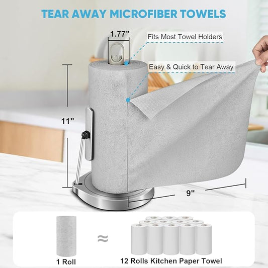 AIDEA Microfiber Cleaning Cloth Roll, Shop Towels 55 Sheets, Grey Microfiber Towels for Cars, Washable Shop Rags Reusable Paper Towel for Automotive, Workshop, House, Kitchen, Cleaning Supplies11×9"