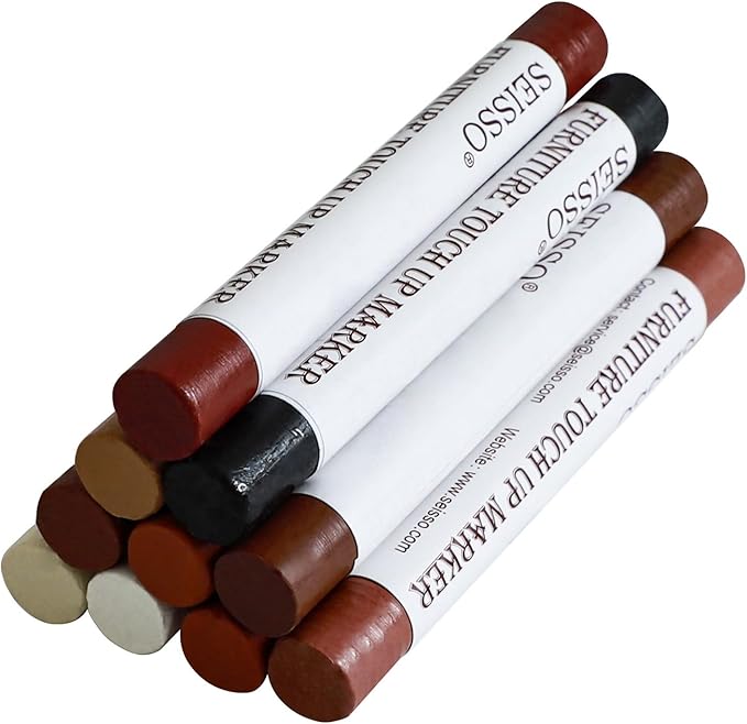 SEISSO Wood Filler Sticks, Furniture Wax Crayons for Scratches, 10 Pcs Wood Floor Repair Wax Filler Sticks, Touch Up Wax Sticks Repair Kit for Scratches, Holes, Floor, Laminate, Carpenters