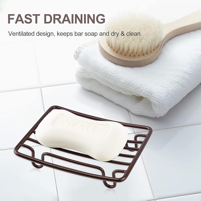 Bar Soap Dish Holder for Shower Bathroom Stainless Steel Rust Proof Self Draining, Bronze-1 Pack