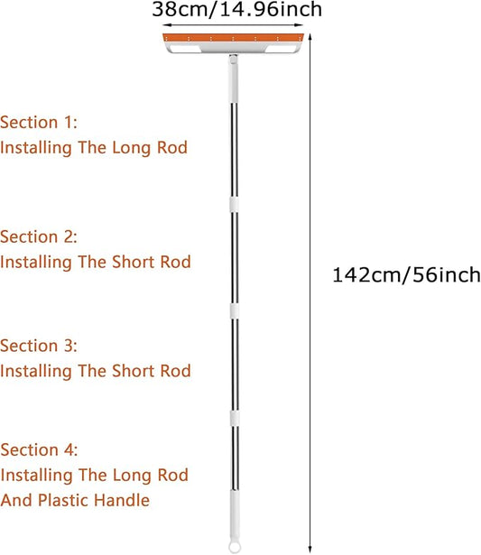 Multifunction Magic Broom, Silicone Floor Squeegee, Air Broom, Rubber Squeegee with 56" Long Handle, Floor Scraping Sweeper Wiper for Bathroom Shower Kitchen Pet Hair Fur Marble Tile Glass (Orange)