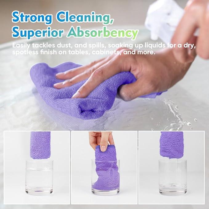 HOMEXCEL Microfiber Cleaning Cloth 12 Pack 12.5 x 12.5 Inch Microfiber Towels for Cars Ultra Absorbent Cleaning Rags Lint Free Cleaning Towels for Household Kitchen, Window Car Purple