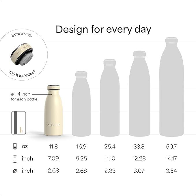 LARS NYSØM Stainless Steel Insulated Water Bottle 12oz 17oz 25oz 34oz 51oz | Insulated Thermo Flask for Hot and Cold Beverages | Leakproof Drinking Bottle (Sage Green, 11.9oz)