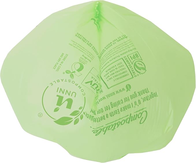UNNI Compostable Trash Bags, 20-23 Gallon / 87 Liter, 60 Count Value Pack, Extra Thick 1.0 mil Large Bin Liners for Food Scrap, BPI, CMA & OK compost HOME Certified (Meets ASTM D6400)