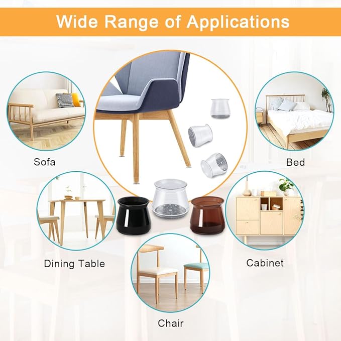 32 Pcs Chair Leg Protectors for Hardwood Floors, Silicone Felt Furniture Leg Cover Pad for Protecting Floors from Scratches and Noise, Smooth Moving, Large(Fit Round Diameter：1-5/16" to 2")