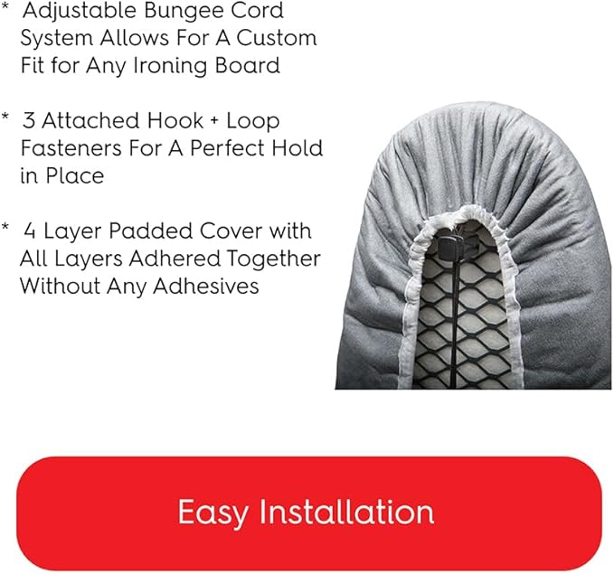 TIVIT Ironing Board Cover 17 x 49, Made in Italy. Pro Grip Pad Covers w/3 Fastener Straps & Pull Bungee Cord - Durable Scorch & Stain Resistant Padded Layers, Heat Reflective AlumiTek PRO Top Coat