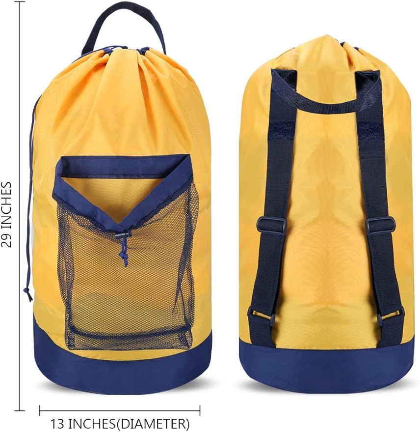 Dalykate Backpack Laundry Bag, Laundry Backpack with Shoulder Straps and Mesh Pocket Durable Nylon Clothes Hamper Bag with Drawstring Closure for College, Travel, Laundromat, Apartment