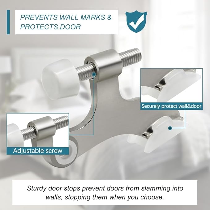 20 Pack Hinge Pin Brushed Nickel Door Stopper, Adjustable Heavy Duty Hinge Pin Door Stop with Rubber Bumper Tips