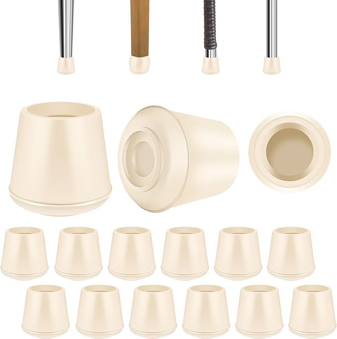 1-1/8" Round Rubber Chair Leg Tips Caps, Chair Leg Floor Protectors, Non-Slip Chair Leg Caps, Stool Leg Protectors Cap, Folding Metal Chair Leg Tip Replacement (White, 16 Pack)