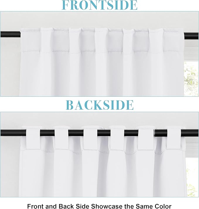 RYB HOME White Short Curtains, Room Darkening Drapes Thermal Insulated Small Window Coverings Full Privacy Protection for Bedroom Bathroom Dining Room, Pure White, W42 x L63 inch, 2 Panels