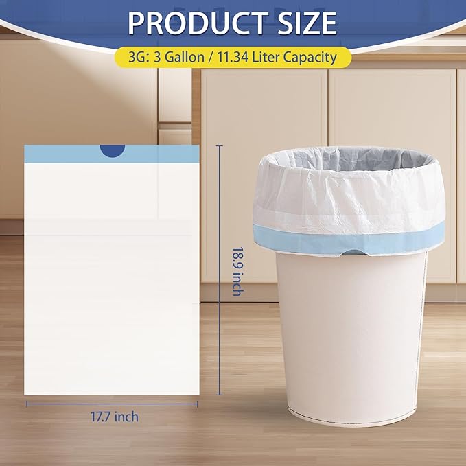 240 Count 3 Gallon Trash Bags Drawstring - 12 Liter Small Garbage Bags for Bathroom, 0.96 Mil Strong White Unscented Plastic Wastebasket Bin Liners for Toilet Office and Bedroom