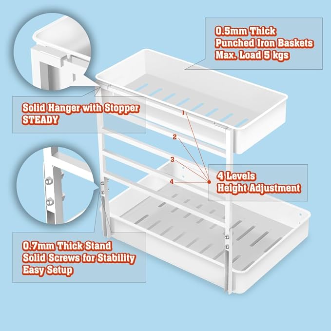 EVERIE Metal Pull Out Slide Shelf Organizer for Framed or Frameless Under Sink CabinetsOrganization in Kitchen, Bathroom, Counter, Cabinets (White, 1 Set)