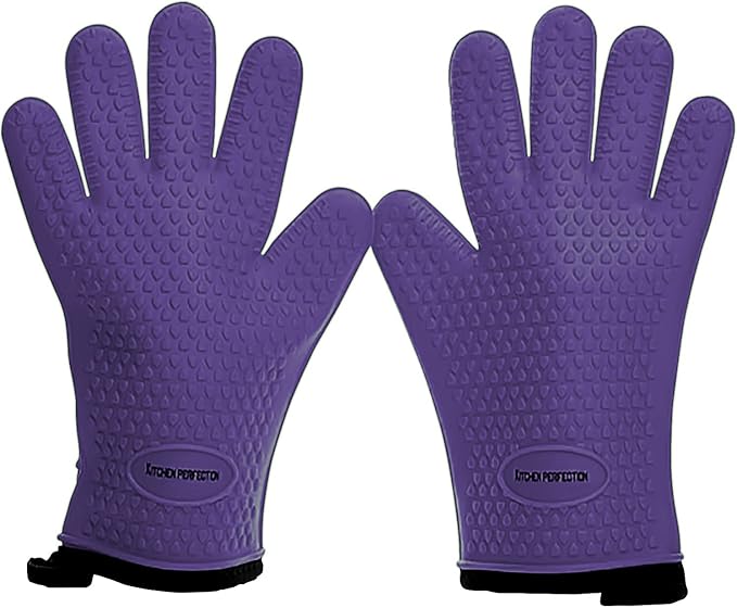 KITCHEN PERFECTION XL Silicone Smoker Oven Gloves -Extreme Heat Resistant BBQ Gloves -Handle Hot Food Right on Your Grill Fryer & Pit | Waterproof Oven Mitts Grill Gloves |Superior Value Set+3 Bonuses