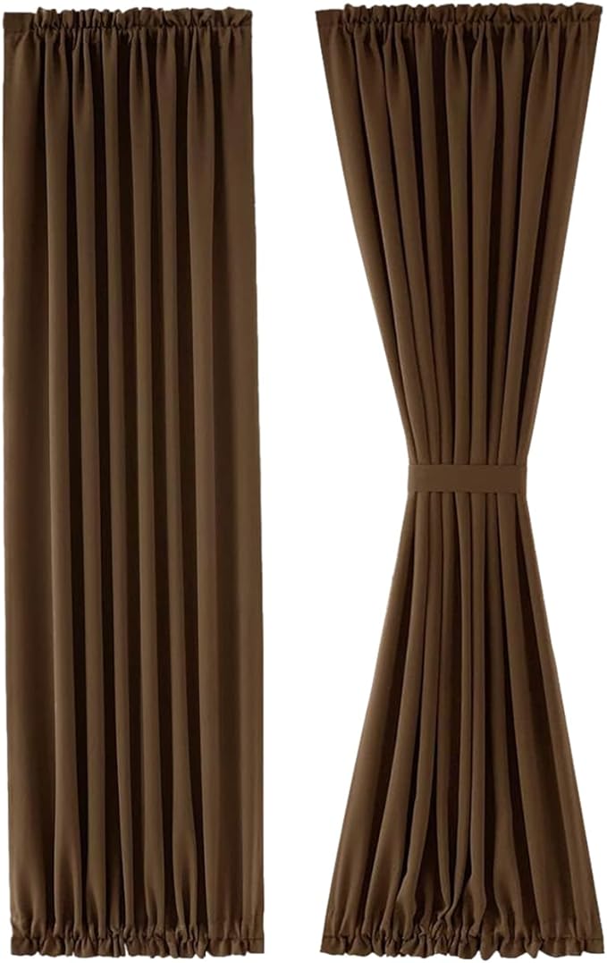 DWCN French Door Curtains – Rod Pocket Thermal Blackout Curtain for Doors with Glass Window, Kitchen and Patio Doors for Privacy, 23 X 72 Inches Long, 1 Curtain Panel with Tieback, Brown