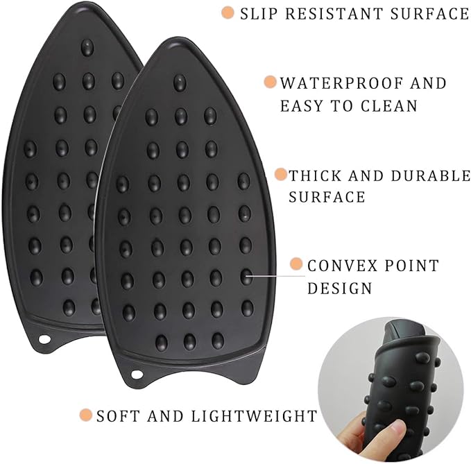 2 Pcs Silicone Iron Rest Pad, Silicone Iron Rest Pads, Silicone Iron Rest Pads Multipurpose Iron Hot Resistant Mat for Flat Irons, Ironing Board-Black