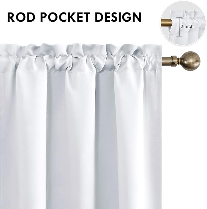 DWCN Blackout Curtains for Bedroom - Thermal Insulated Privacy Energy Saving Rod Pocket Drapes for Living Room, W 38 x L 63 Inch, Greyish White, Set of 2