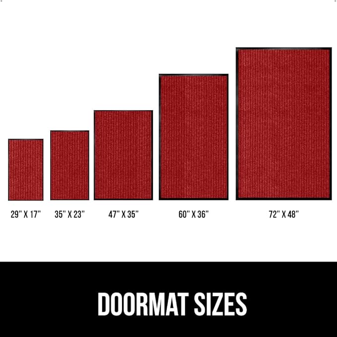 GORILLA GRIP Traffic Guard Door Mat, 72x48, Heavy Duty Welcome Mats, Commercial Office Space Doormat, Waterproof, Fade Resistant, Strong Rubber Backing, Low Profile, Shoe and Boot Scraper, Red