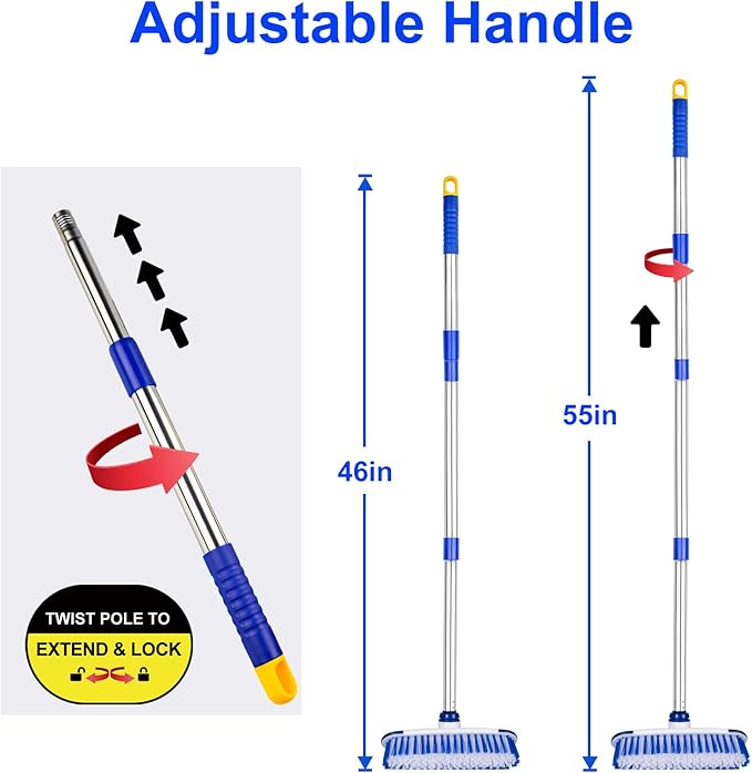 ITTAHO Floor Scrub Brush with Long Handle, 2 in 1 Deck Scrub Brush, Stiff Bristle Scrub Broom & Cleaning Brush for Tile Floor,Deck,Patio,Marble,Garage,Wall, Kitchen,Bathroom