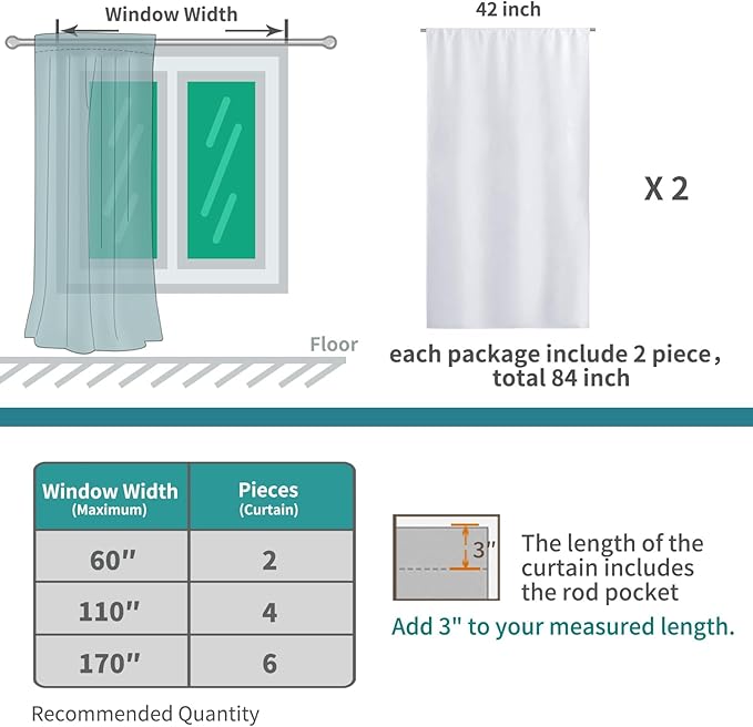 BGment Room Darkening Curtains 40 Inches Length - Rod Pocket Short Window Drapes Thermal Insulated for Bedroom Kitchen Cafe, Greyish White, 42 x 40 Inch, 2 Panels