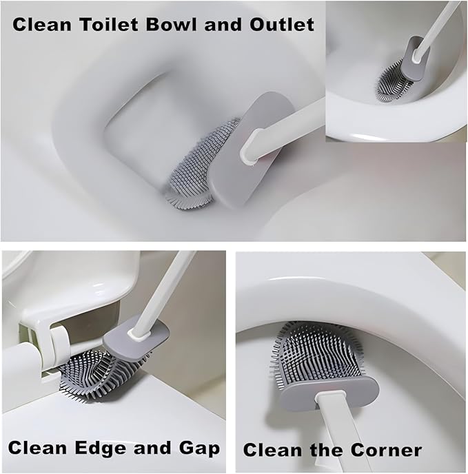 Toilet Brush with Holder Silicone Toilet Brush and Cleaning Brush for Household Bathroom Toliet Brush Set (Black,Black)