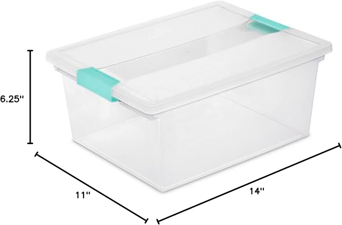 Sterilite Deep Clip Box, Stackable Small Storage Bin with Latching Lid, Plastic Container to Organize Paper, Office, Home, Clear Base and Lid, 1-Pack