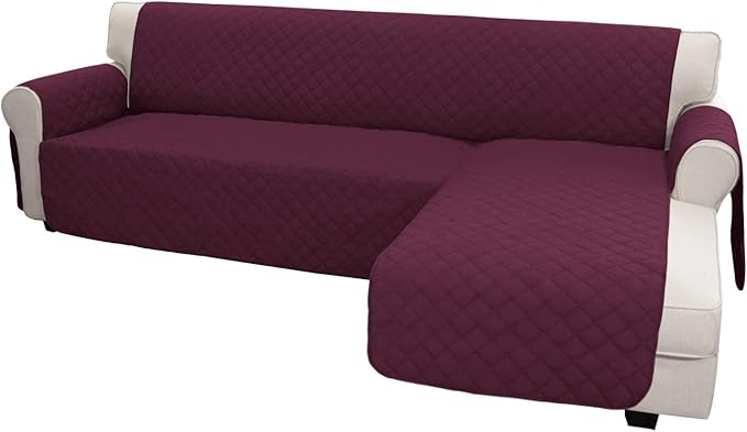 Easy-Going L Shaped Sofa Slipcover Sectional Couch Cover - Reversible, Pet & Kid Friendly (Large, Wine/Wine)