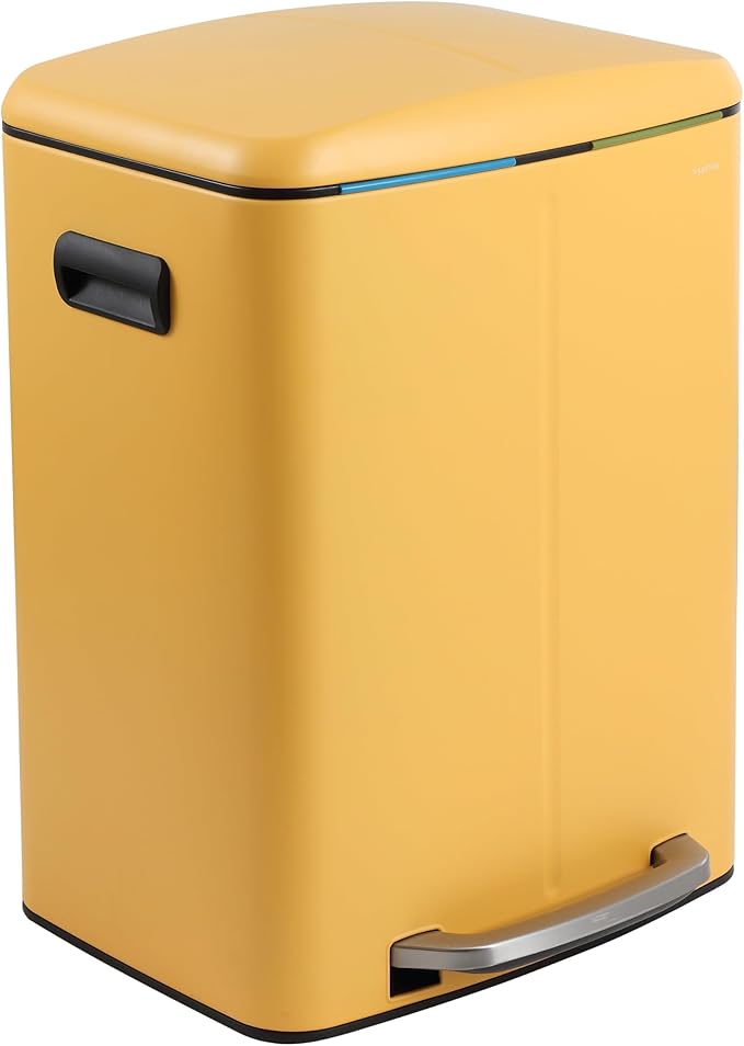 happimess HPM1005L Marco Rectangular 10.6-Gallon Double Bucket Trash Can with Soft-Close Lid, Daffodil Yellow for Home, Kitchen, Bathroom, Living Room, Office