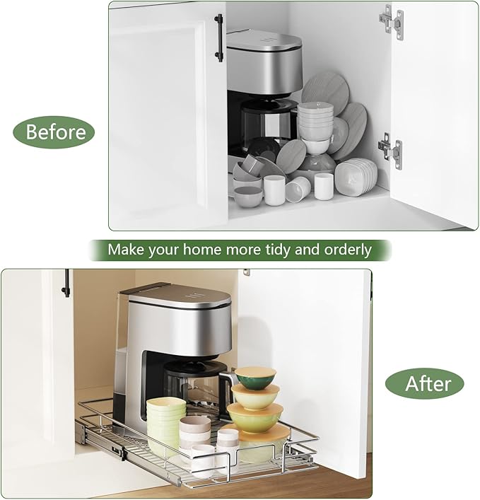 LOVMOR Pull Out Cabinet Organizer 11½" W x 21½" D, Kitchen Cabinet Pull Out Shelves Slide Out Storage
