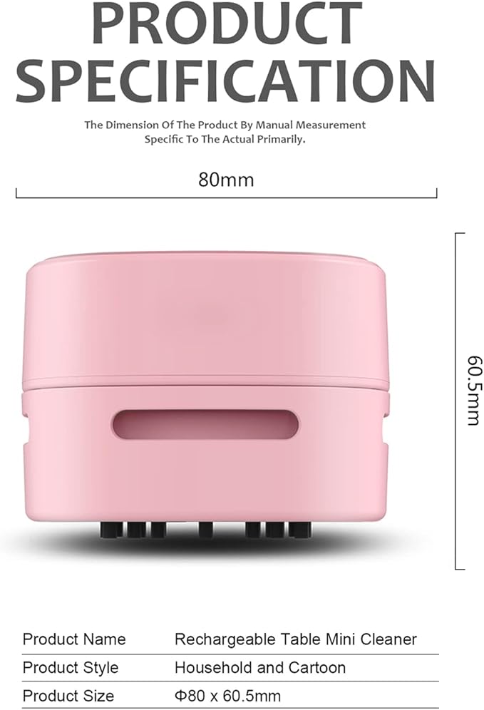 ODISTAR Desktop Vacuum Cleaner, Mini Table dust Sweeper Energy Saving,High Endurance up to 400 mins,360º Rotatable Design for Keyboard/Home/School/Office (Pink Charging)