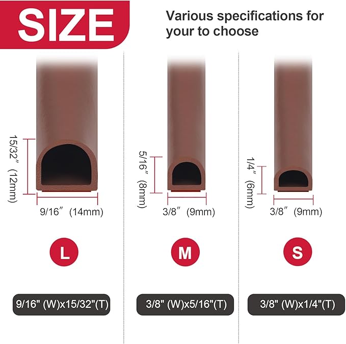 【New Upgrade】 Silicone Door Weather Stripping Door Seal Strip, 19.7 Feet Self-Adhesive D-Shape Door Insulation Strip for Door Frame& Window Seal Large Gaps, Easy to Cut & Install