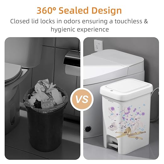 MOPALL Small Bathroom Trash Can with Lid Soft Close, Garbage Can with Press Top Lid & Foot Pedal, Step Trashcan Slim Trash Bin Waste Basket for Toilet, Office, Bedroom, Kitchen, Living Room 2.7 Gallon