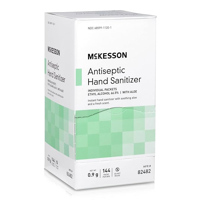 McKesson Hand Sanitizer Gel with Aloe [144 Count] Travel Size, Single Packets, Individually Wrapped Sanitizers, Ethyl Alcohol