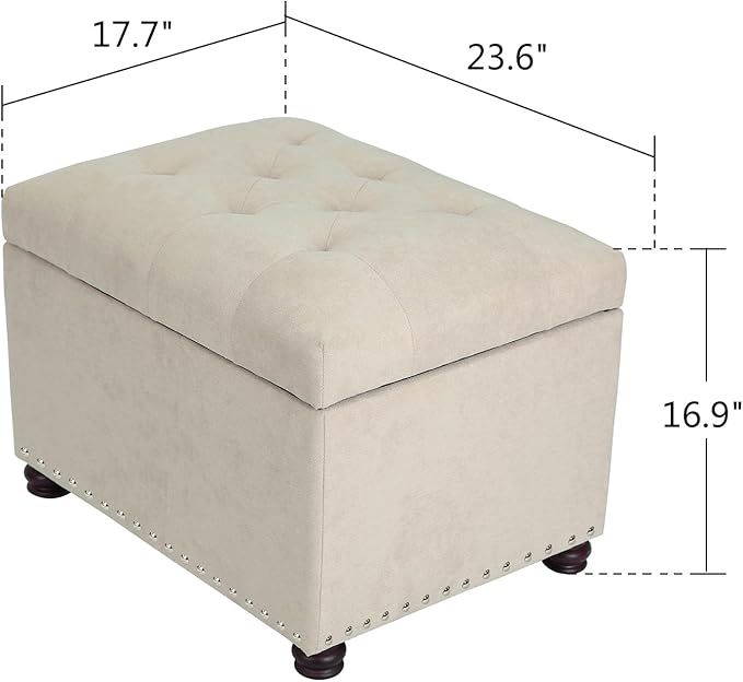 Joveco Storage Ottoman, 24" Fabric Rectangle Tufted Bench Foot Rest Stool for Living Room Bedroom, Beige