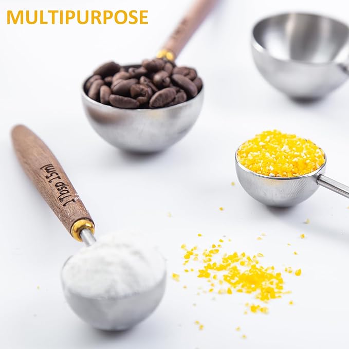 4PCS Wood Scoops for Jars Wooden Scoops for Canisters 2Tbsp Measuring Spoons for Coffee Bean Powder Coffee Scoop Measuring Scoop for Salt Sugar Multipurpose-Black Walnut+304 Stainless Steel