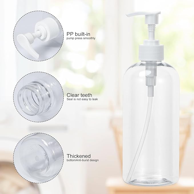 Pump Bottle Shampoo Pump Dispenser, Yebeauty Shampoo Bottles with Pump 16.9oz Clear Plastic Empty Refillable Shower Bottle 2 Pieces Containers with Travel Lock for Soap Cream Lotion Gel