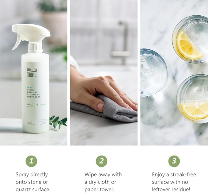 MORE Stone & Quartz Cleaner + Protector - Water Based Formula for Natural Stone and Quartz Surfaces (Pint 16 oz - Twin Pack)