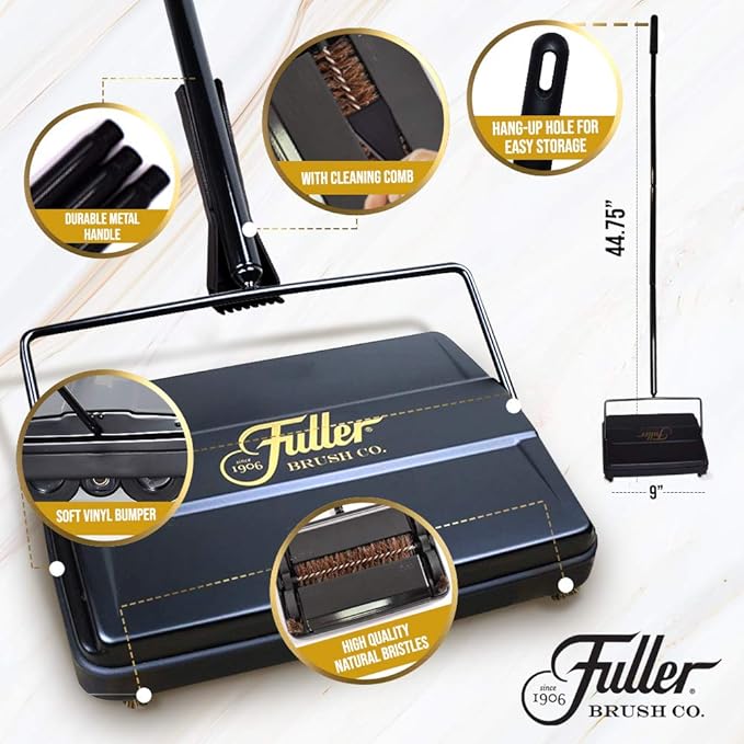 Fuller Brush 17072 Electrostatic Carpet & Floor Sweeper - 9" Cleaning Path - Lightweight - Ideal for Crumby Messes - Works On Carpets & Hard Floor Surfaces - Pink