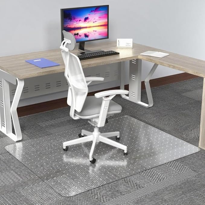 Office Chair Mat for Low Pile Carpet, 48” x 36” Transparent Office Desk Chair Mat for Carpeted Floors, Studded Carpet Floors Protector Mat for Home & Offices
