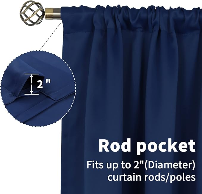 BGment Navy Blue Blackout Curtains 40 Inches Length for Kitchen Window - Short Thermal Insulated Drapes with Rod Pocket Privacy for Cafe Front Door Bathroom, 2 Panels, 34 x 40 Inch
