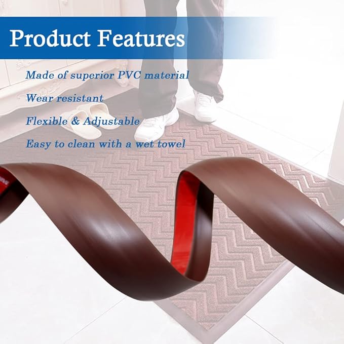 Floor Transition Strip Self Adhesive Carpet & Flooring Transitions Edging Trim Strip PVC Threshold Transitions Suitable for Threshold Height Less Than 10mm (6.56Ft, Brown)