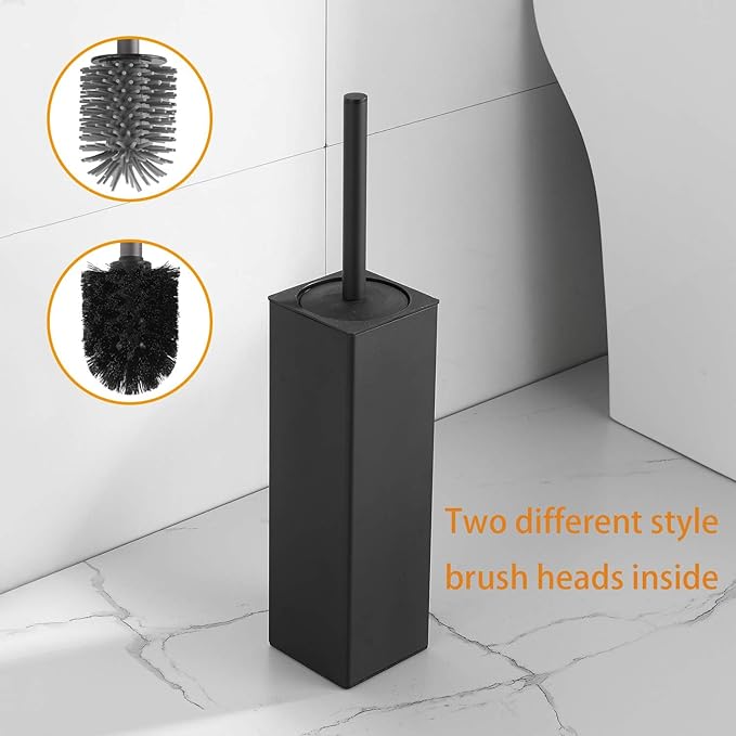 BGL Toilet Brush and Holder Set, Matte Black Freestanding for Bathroom Storage and Organization, Square Design Sturdy and Space Saving