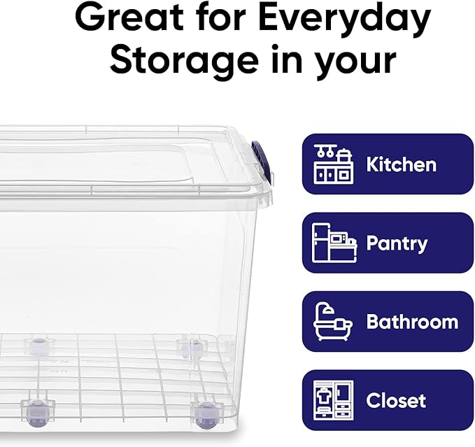 Superio Storage Bins with Lids, Clear Plastic Containers for Organizing, Stackable Totes, BPA Free, Odor Free, Organizer Boxes for Home, and Dorm (4 Pack, 44 Quart)
