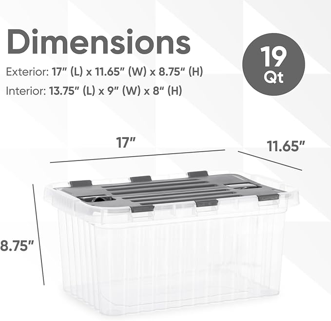 Superio Clear Storage Boxes with Attached Lids, Plastic Container Bins with Hinged Lids for Organizing, Stackable Crates, BPA Free, Non Toxic Organizers (2 Pack, 17"x11.65"x8.75")