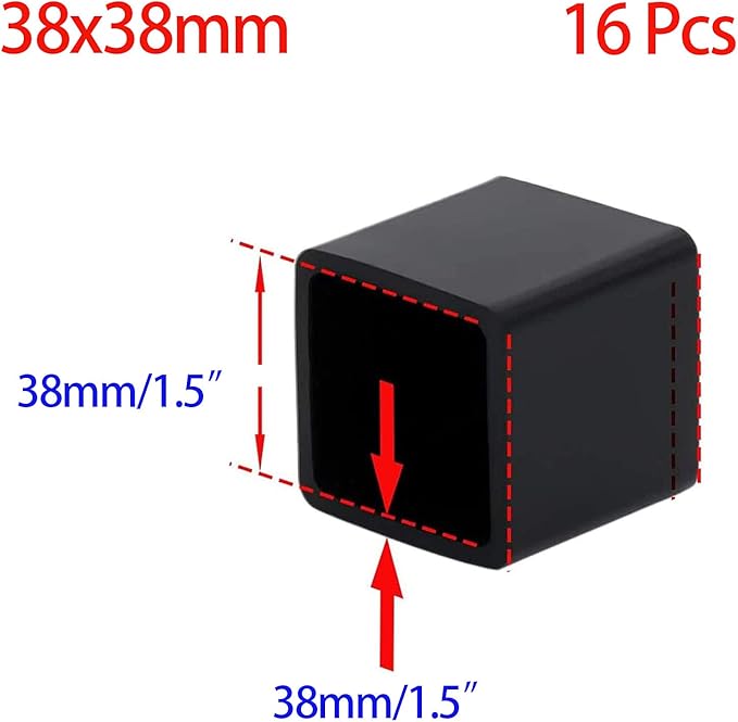 16 Pcs Black Square Anti-Slip Rubber Leg Tips Chair Leg Caps Furniture Floor Protectors Chair Table Bar Stool Leg Covers Furniture Leg Cube Feet 1.5 Inch x 1.5 Inch (38 x 38mm)
