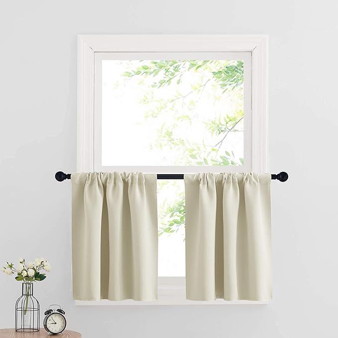 RYB HOME Bathroom Window Curtains - Blackout Curtains Small Window Short Drapes for Kitchen Bedroom Living Room Kids Nursery Room RV, W 29 x L 24 inch per Panel, Beige, 2 Pcs