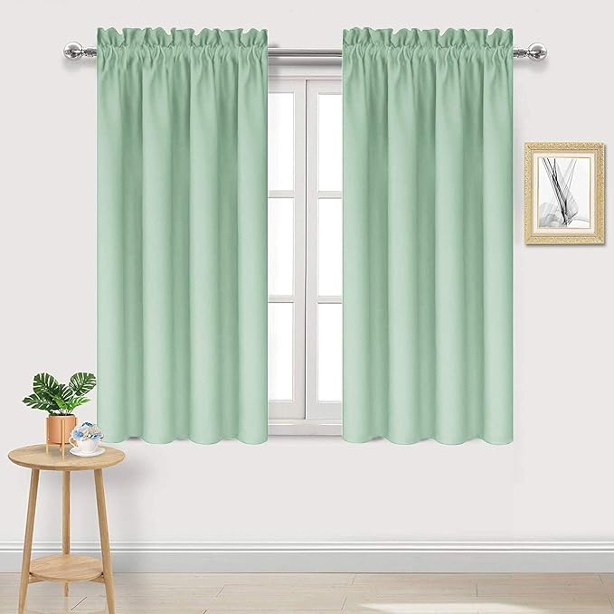 DWCN Blackout Curtains Room Darkening Thermal Insulated Bedroom Curtains Window Curtain Panels, 38 x 54 inches Long, Set of 2 Light Green Rod Pocket Drapes