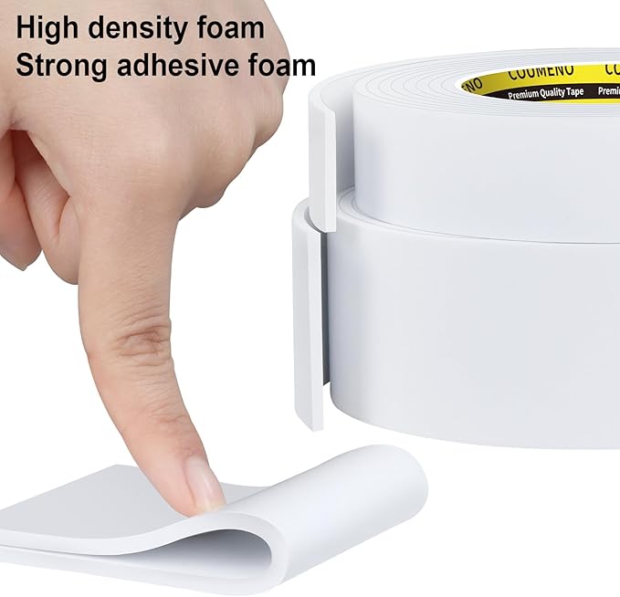 2 Pack Single-Sided Adhesive Foam Tape 1inX9.84FT Single-Sided Sealing Strip Foam Pad Sponge Tape Window Weatherproof White